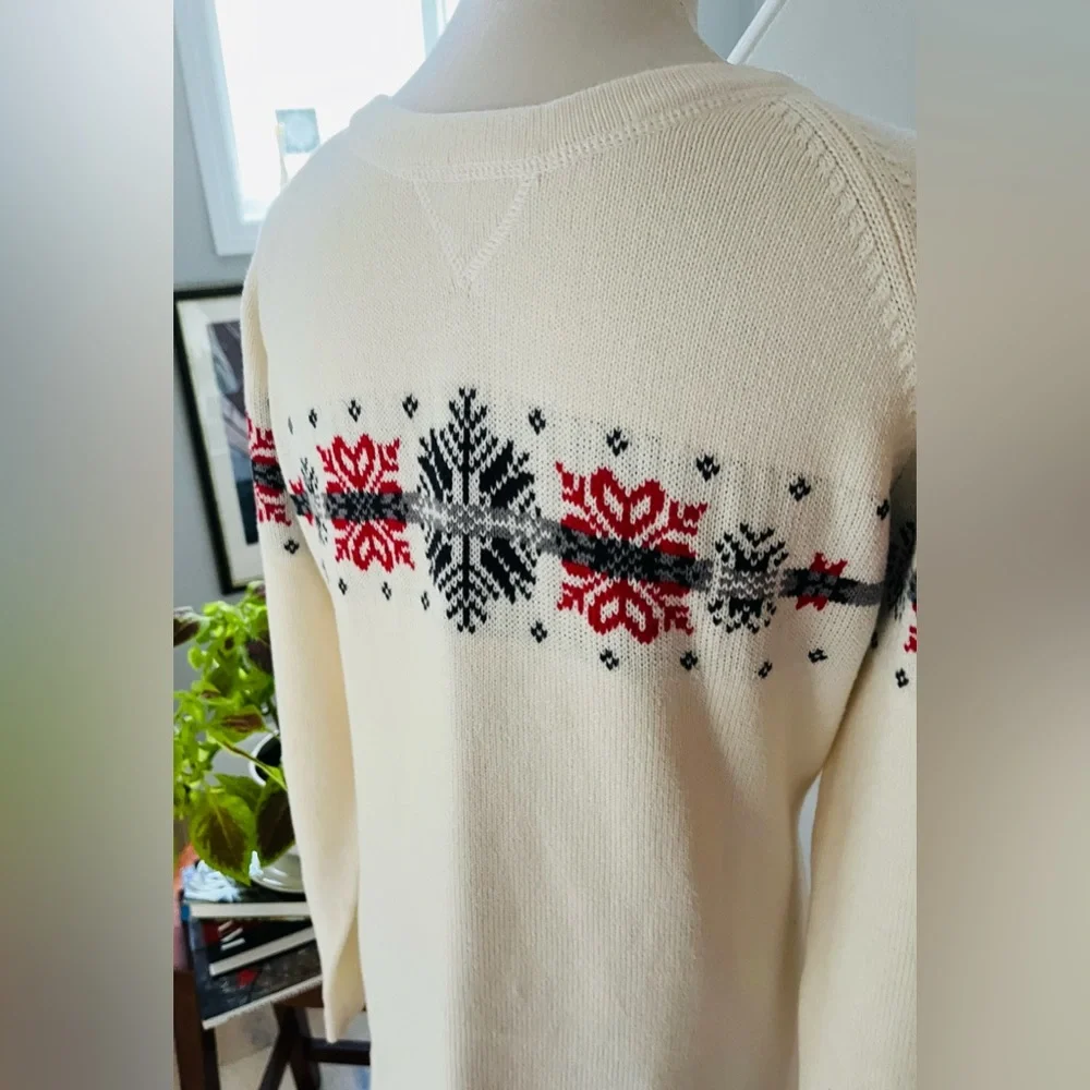 EDDIE BAUER Sweater Pullover NORDIC Snowflake Legend COTTON Blend Crew Neck LRG - Picture 5 of 10